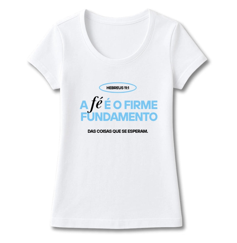 T-SHIRT FEMININA HEBREUS 11:1 ESTAMPA AZUL